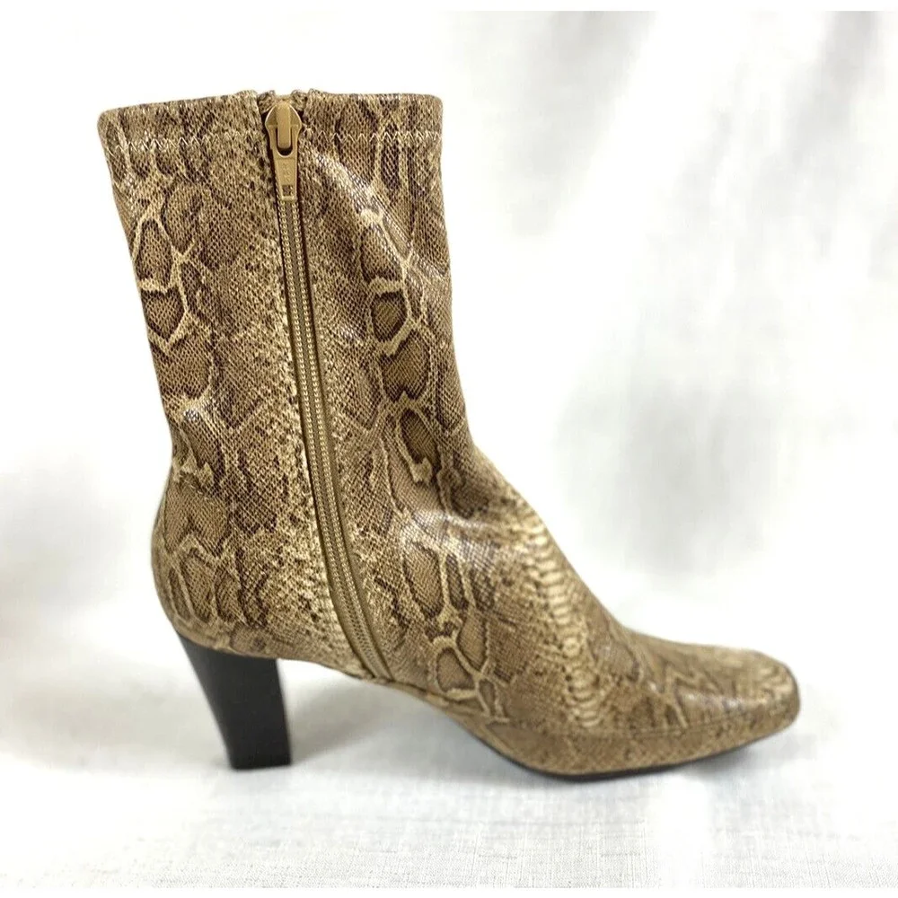 Aerosoles Blue Gene Stretch Mid-Calf Boot Women's Size 6.5M Brown Snake Pattern - Picture 9 of 15